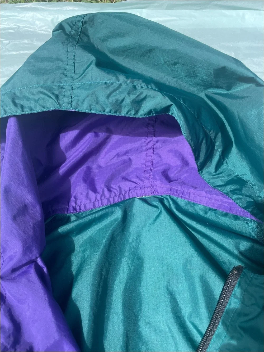 Vintage Helly Hansen Retro Teal Windbreaker with Purple Hood